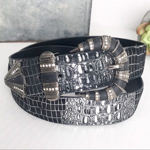 COPY - Chico’s Black Sude Metallic Croc Rhineston…